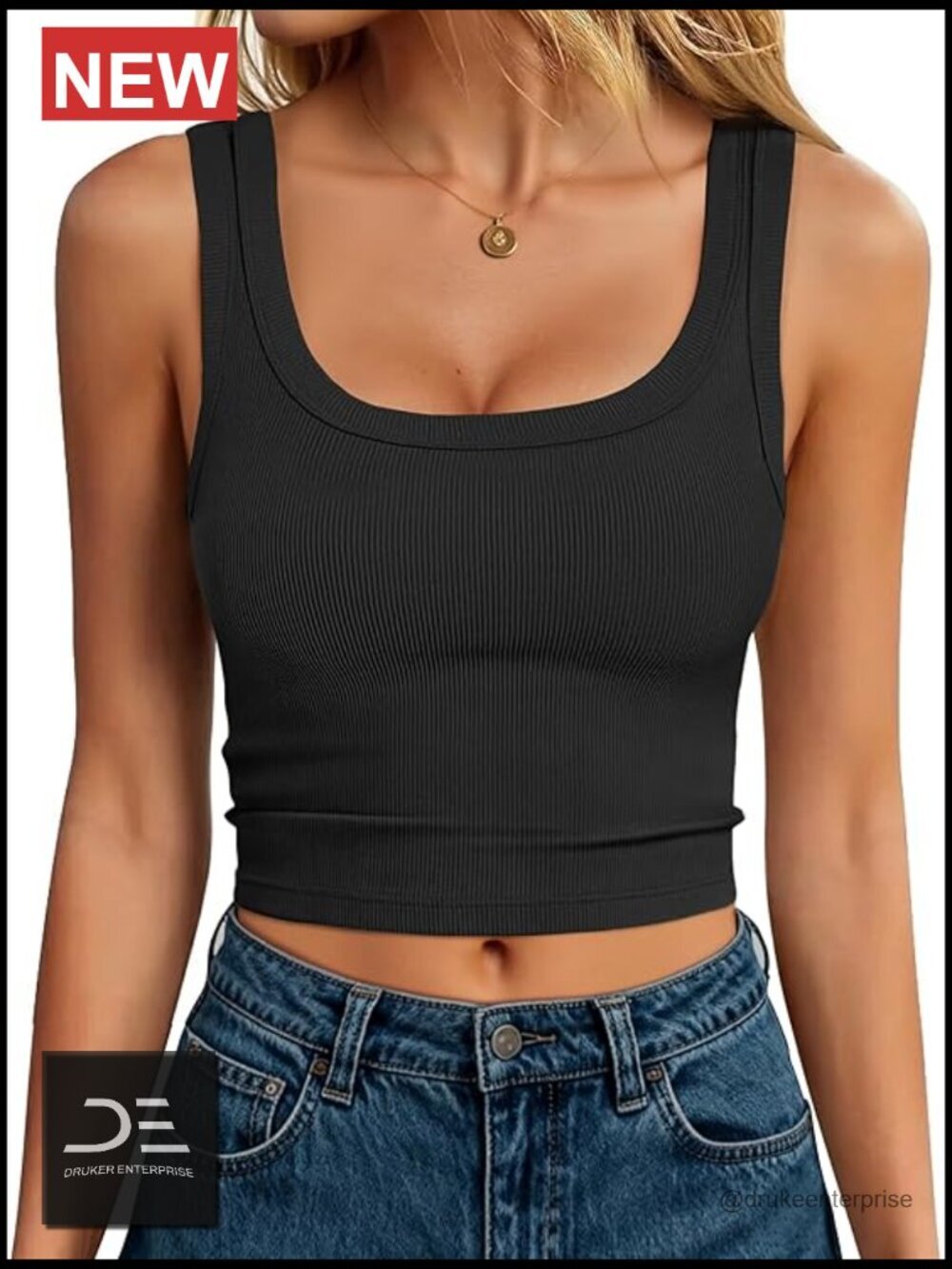 Scoop Neck Ribbed Crop Tank Top Sleeveless Summer Basic Slim Fit